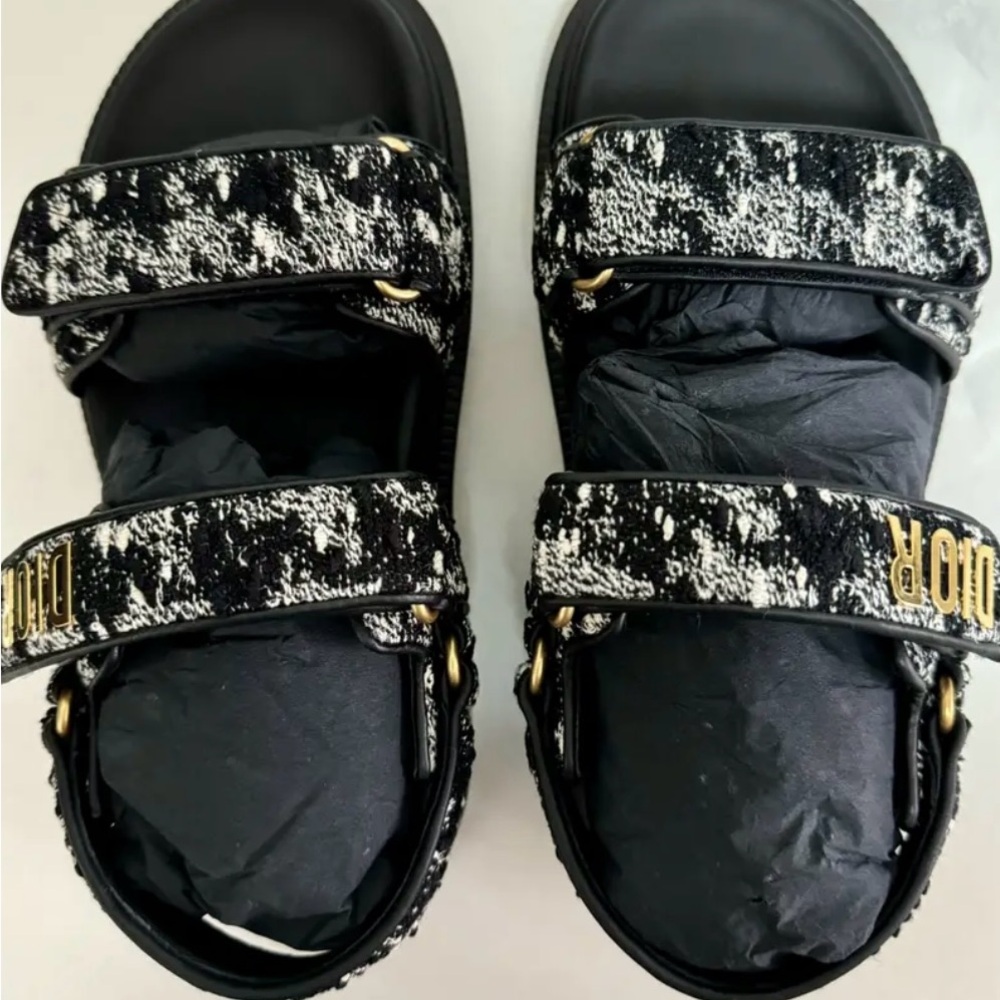 Dior Black and White Slide Sandals with Gold Buckle - Picture 3 of 3